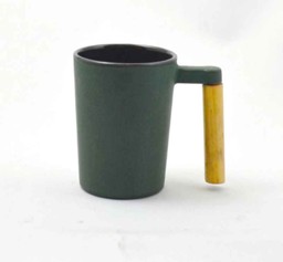 Bild von Cup mit Holzgriff Teecup modern aus Gusseisen dunkelgrün 0,2 L